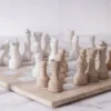 Chess Set Travertine & White 12''