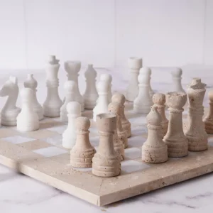 Chess Set Travertine & White 12''